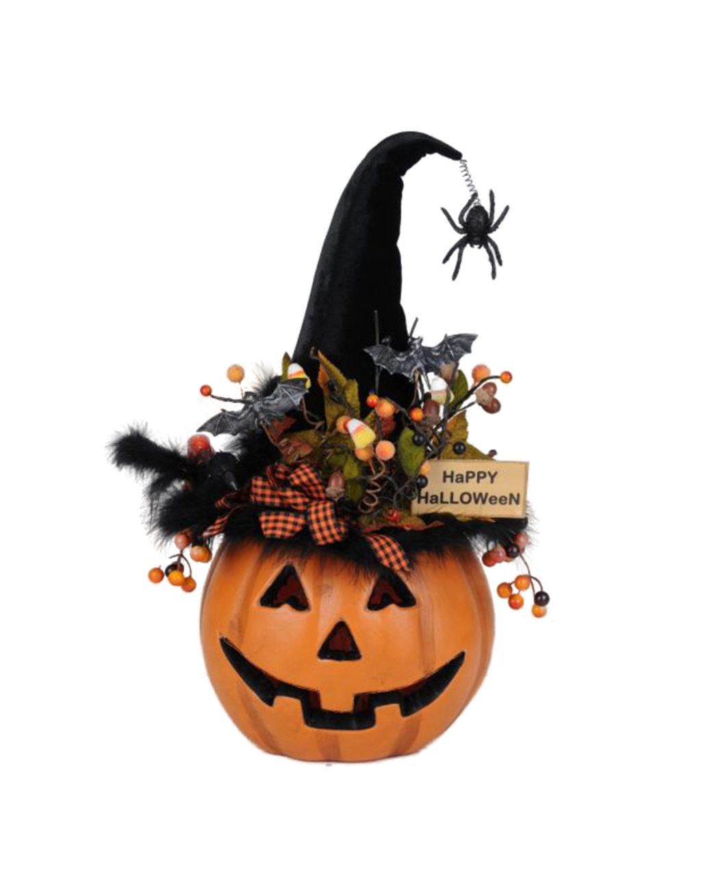 Halloween Kürbis Mit Hexenhut & LED Beleuchtung 56cm 1 Halloween Kürbis Mit Hexenhut & LED Beleuchtung 56cm