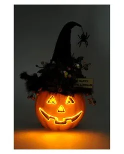 Halloween Kürbis Mit Hexenhut & LED Beleuchtung 56cm 7 Halloween Kürbis Mit Hexenhut & LED Beleuchtung 56cm -GruselZauber Verkäufe beleuchteter halloween kuerbis mit elegantem hexenhut light up halloween pumpkin with witch hat 54761 04