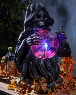 Beleuchteter Sensenmann Mit Kugel 60cm -GruselZauber Verkäufe grosser grim reaper mit leuchtkugel 60cm electric grim reaper with static lighted magic ball halloween deko 52530 3