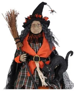 Halloween Hexe Mit Leuchtendem Kürbis & Katze 68cm -GruselZauber Verkäufe halloween hexe mit katze und beleuchtetem kuerbis halloween witch with light up pumkin and cat 54766 03