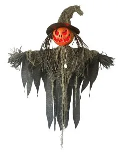Vogelscheuche Mit LED Kürbiskopf Hängefigur 90cm